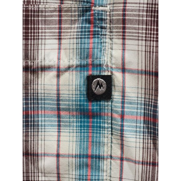 Marmot Men Northside Checkered Shirt Size Medium Short Sleeve Plaid Blue Red - Picture 3 of 9